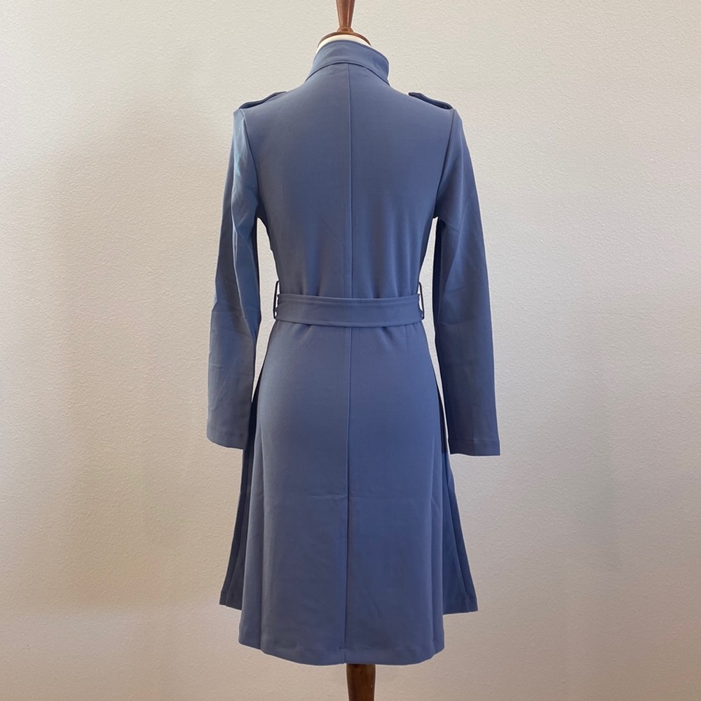 Zip Up Long Line Trench Coat Jacket, with Waist Belt, Blue - Picture 12 of 12